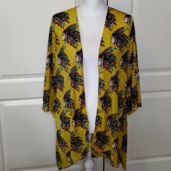 L&B Lucky and Blessed women's small open duster yellow Indian head western - Picture 1 of 6